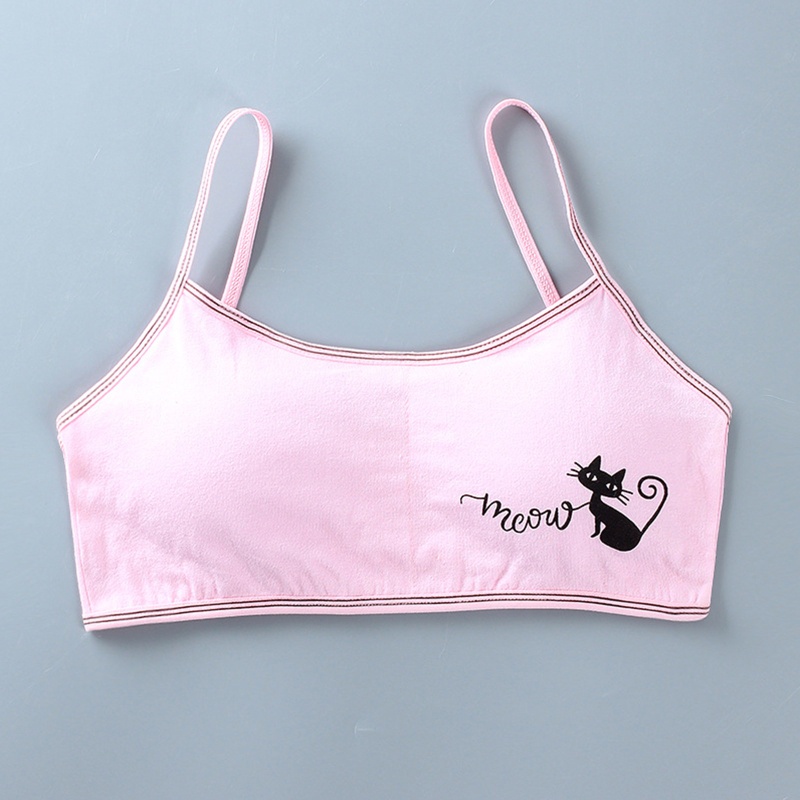 Bộ Đồ Lót 2 Mảnh Áo Ngực Hai Dây In Họa Tiết Mèo Dễ Thương Có Thể Tháo Rời Phong Cách Hipster Thời Trang Cho Tuổi Teen