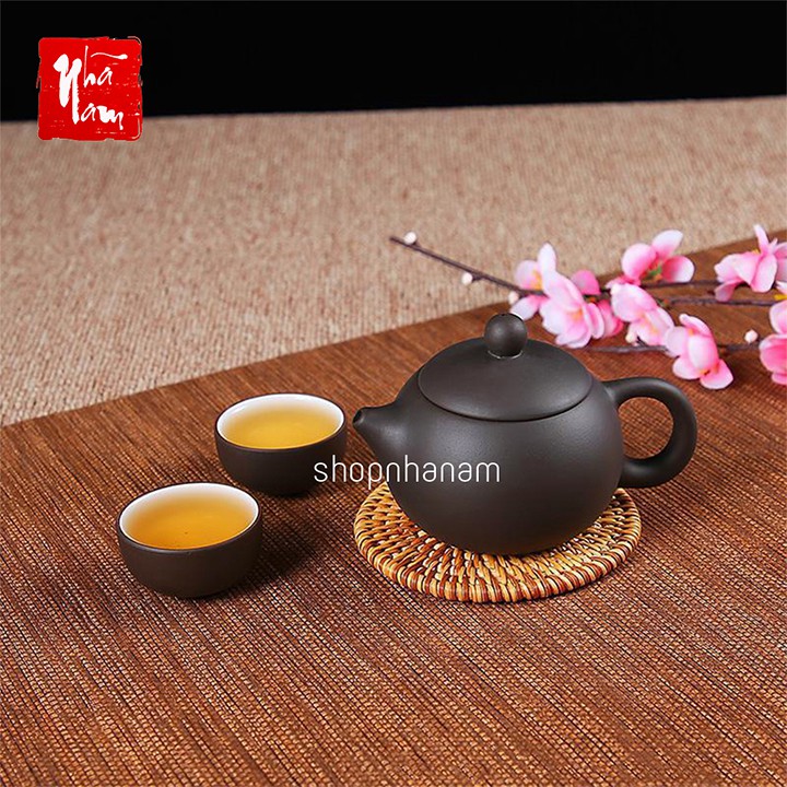 Ấm trà tử sa Nghi Hưng hình dáng tròn vòi ngắn phụ kiện bàn trà