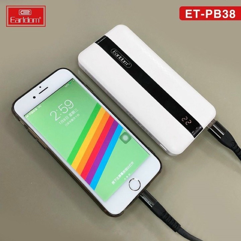 Sạc Dự Phòng Earldom ET-PB38 10.000mah Có Đèn Led Hiển Thị Phần Trăm Pin Công Suất Sạc 2.1A