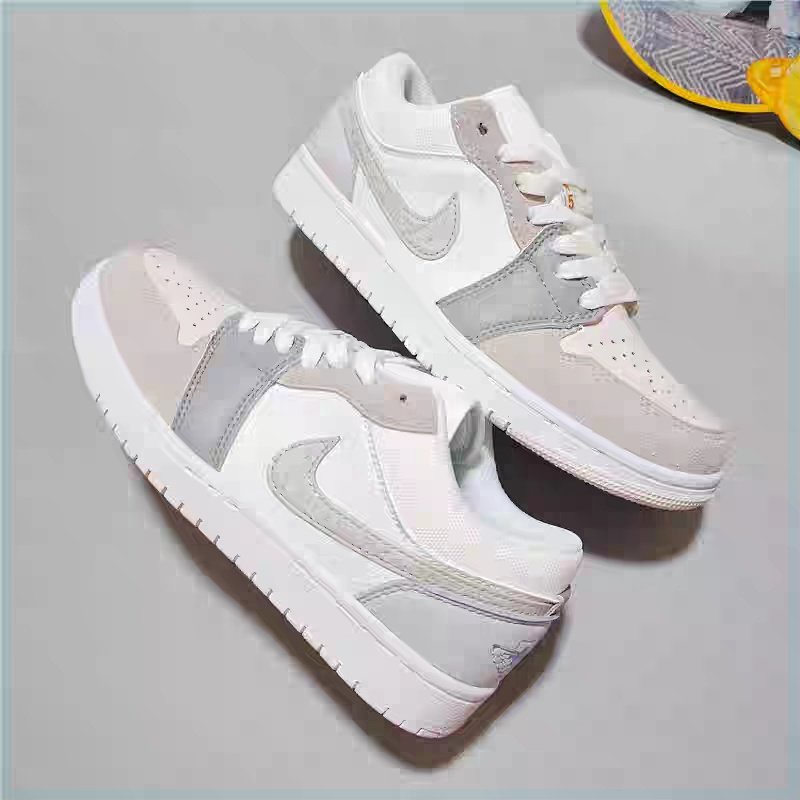 Giày Jordan cổ thấp Low Paris xám Cao Cấp, Giày Sneaker JD AF1 thể thao nam nữ ullzang đi học đi chơi N19 Full Bill Box