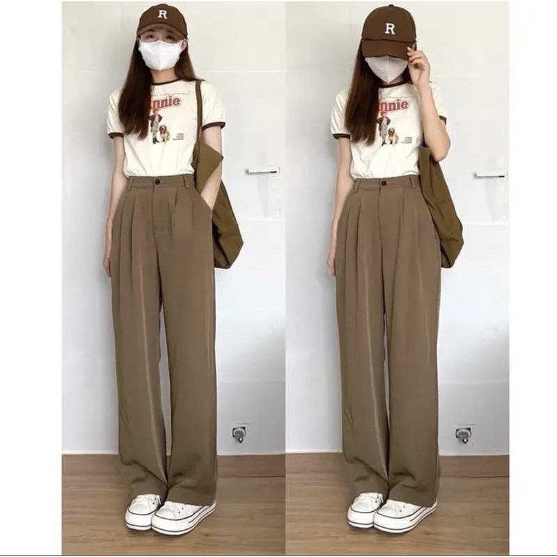 Quần suông phong cách uzzang Nâu Đen