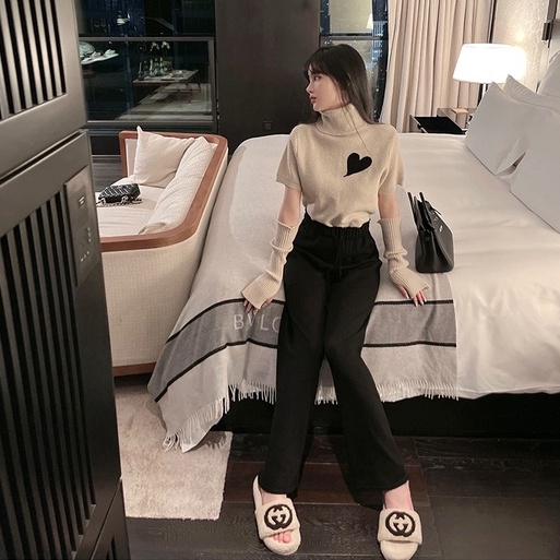 Áo sweater ZHELIHANGFEI dệt kim cổ lọ kiểu tay áo có thể tháo rời được phong cách hoàng gia phương Tây