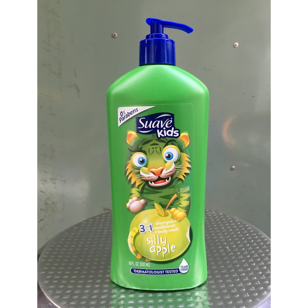 Dầu Gội Xả Tắm Cho Bé Suave Kids 3in1 Hương Táo 532ml