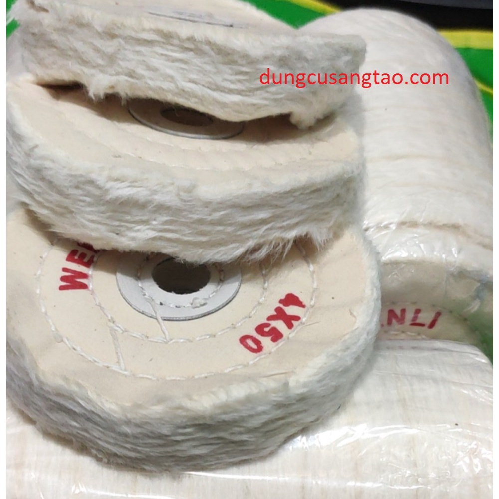 Đầu len mịn đánh bóng, bánh vải mài bóng D100mm lỗ 16mm.