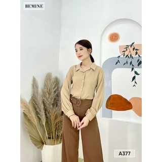 Áo sơ mi cổ vest tay nhún phồng bemine a377da