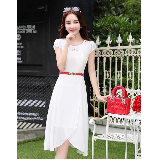 Váy nữ trắng thiết kế dự tiệc, Đầm xòe sang trọng trẻ trung xinh xắn Da49