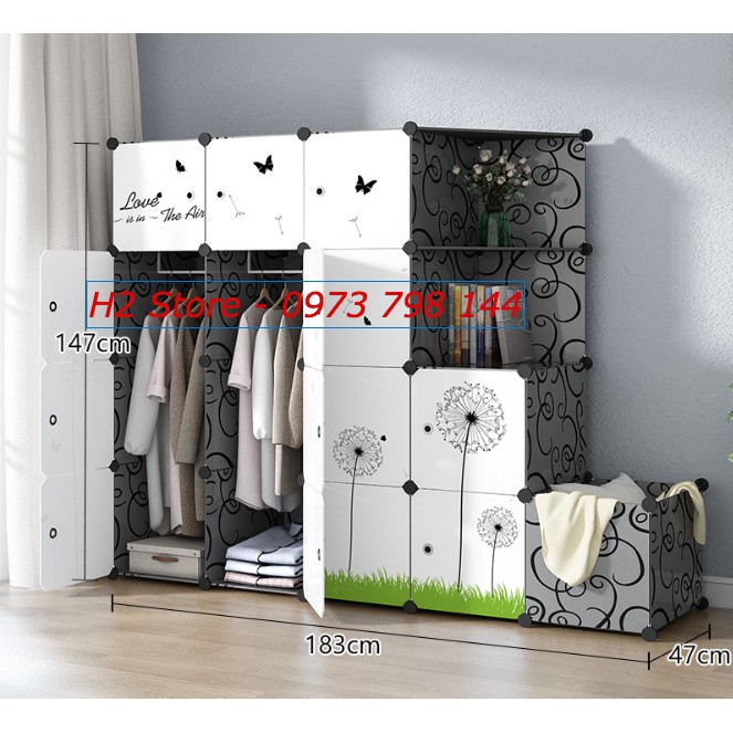 [GIÁ SỈ] TỦ NHỰA LẮP GHÉP 16 Ô (GỒM 2 KỆ GÓC) + 1 Ô VÁCH ĐEN CỬA TRẮNG BỒ CÔNG ANH sâu 47cm