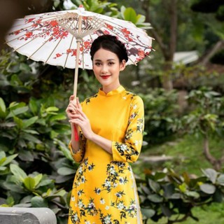 ÁO DÀI CÁCH TÂN HOA MAI TRẮNG, CHẤT LỤA CAO CẤP