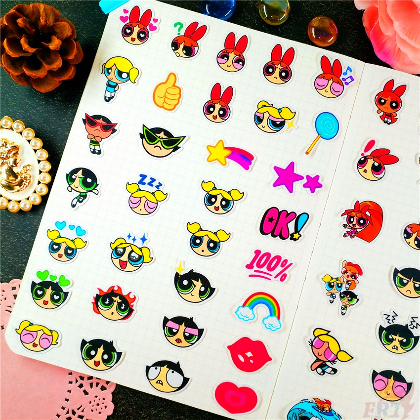 ★★★ Sticker Dán Trang Trí Nhật Ký Hình Powerpuff Girls Q-1 ★★★ Bộ 60 Hình Dán Thời Trang Trang Trí Album