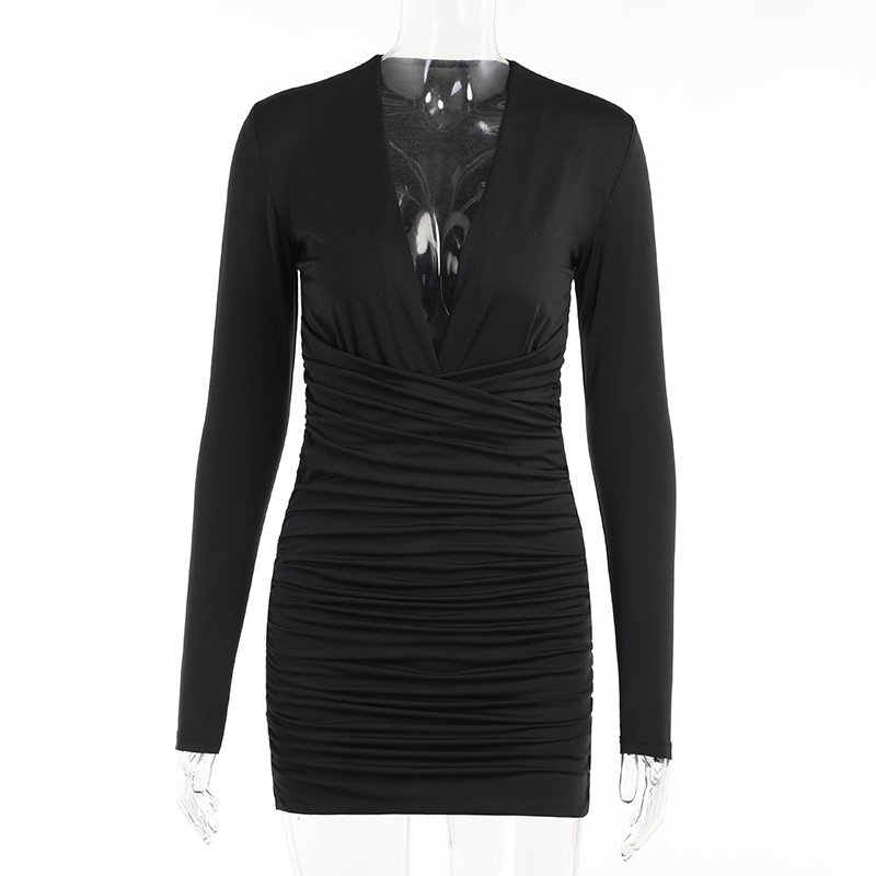 Đầm bodycon cổ chữ V tay dài 6Z0F