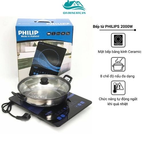 ❁Bếp từ đơn PHILIPS cảm ứng - Kèm nồi lẩu, có chức năng hẹn giờ, cài đặt thời gian nấu, đun cực nhanh l