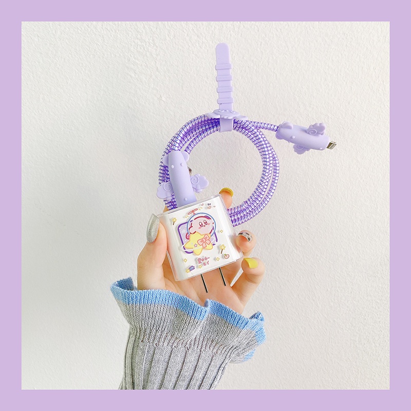 Miếng Dán Bảo Vệ Đầu Dây Cáp Sạc Màu Trong Suốt Hình Nhân Vật Hoạt Hình Dễ Thương