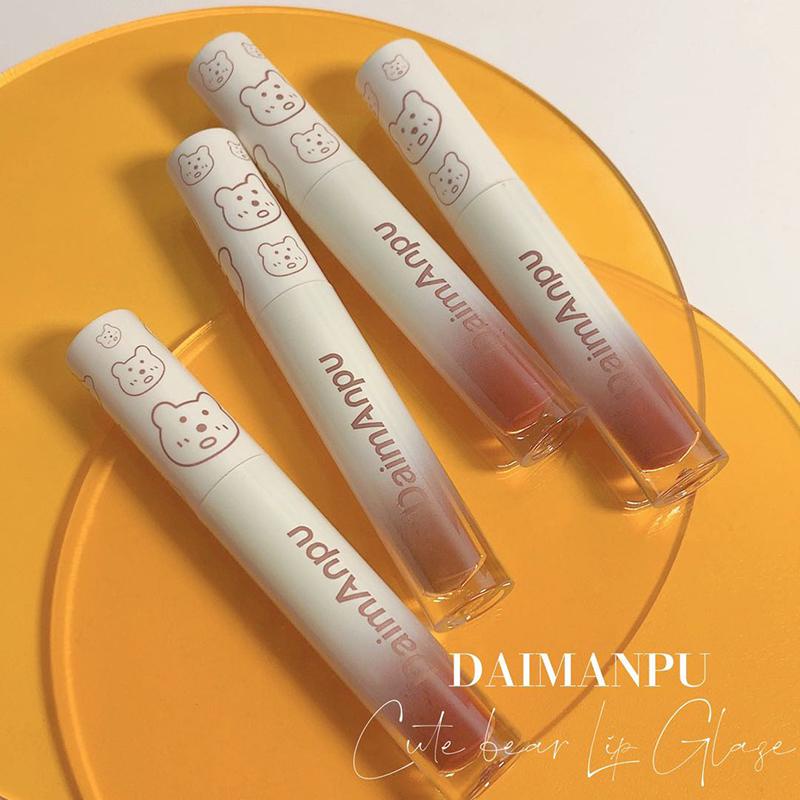 [Hàng mới về] Son bóng DAIMANPU ánh ngọc trai kháng nước và mồ hôi thiết kế in hình gấu dễ thương dùng hàng ngày 3g