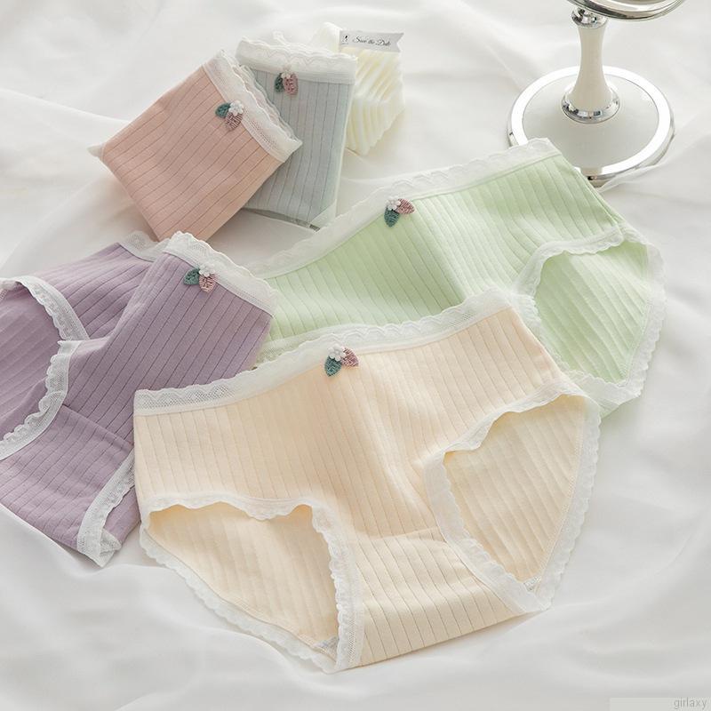 Quần lót mềm mại viền ren màu kẹo thoáng khí cho nữ