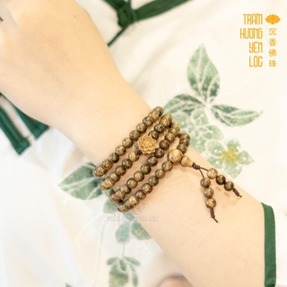 Vòng Tay Trầm Hương 108 Hạt Mix Hoa Sen Trầm Tốc Quảng Nam- Đủ size