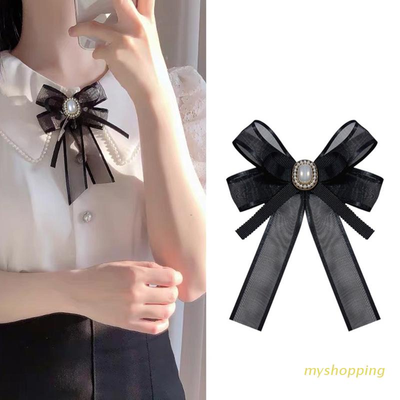 Nơ cài cổ áo đính ngọc trai giả phong cách Hàn Quốc sang trọng cho nữ