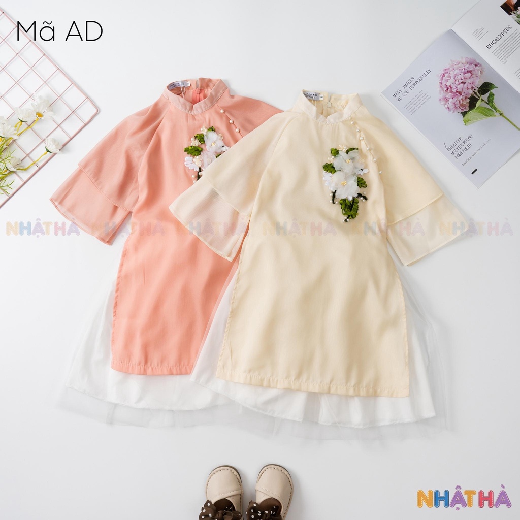 Áo dài cách tân ADH bé gái size đại từ 11- 45kg tay bồng thêu hoa đá mặc tết siêu xinh