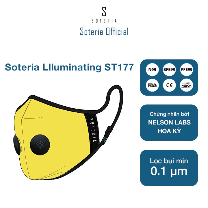 Khẩu trang tiêu chuẩn Quốc Tế Soteria Llluminating ST177,  bộ lọc bụi mịn N95 BFE PFE  99 đến 0.1 micromet