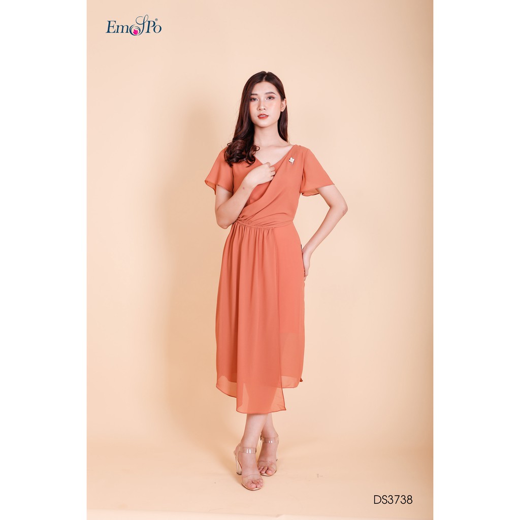 Đầm ôm cổ tim, tà bong rúm ly Emspo DS3738 (Xanh, Nâu)