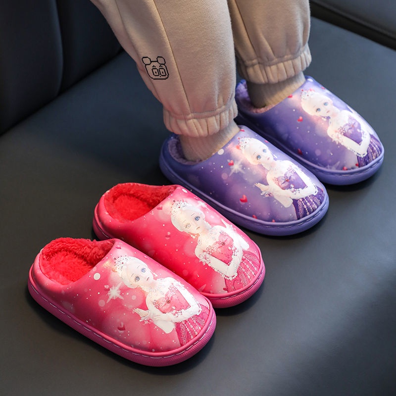 Dép AMILA cotton lót lông cừu dày dặn chống thấm nước họa tiết hoạt hình thời trang thu đông cho bé