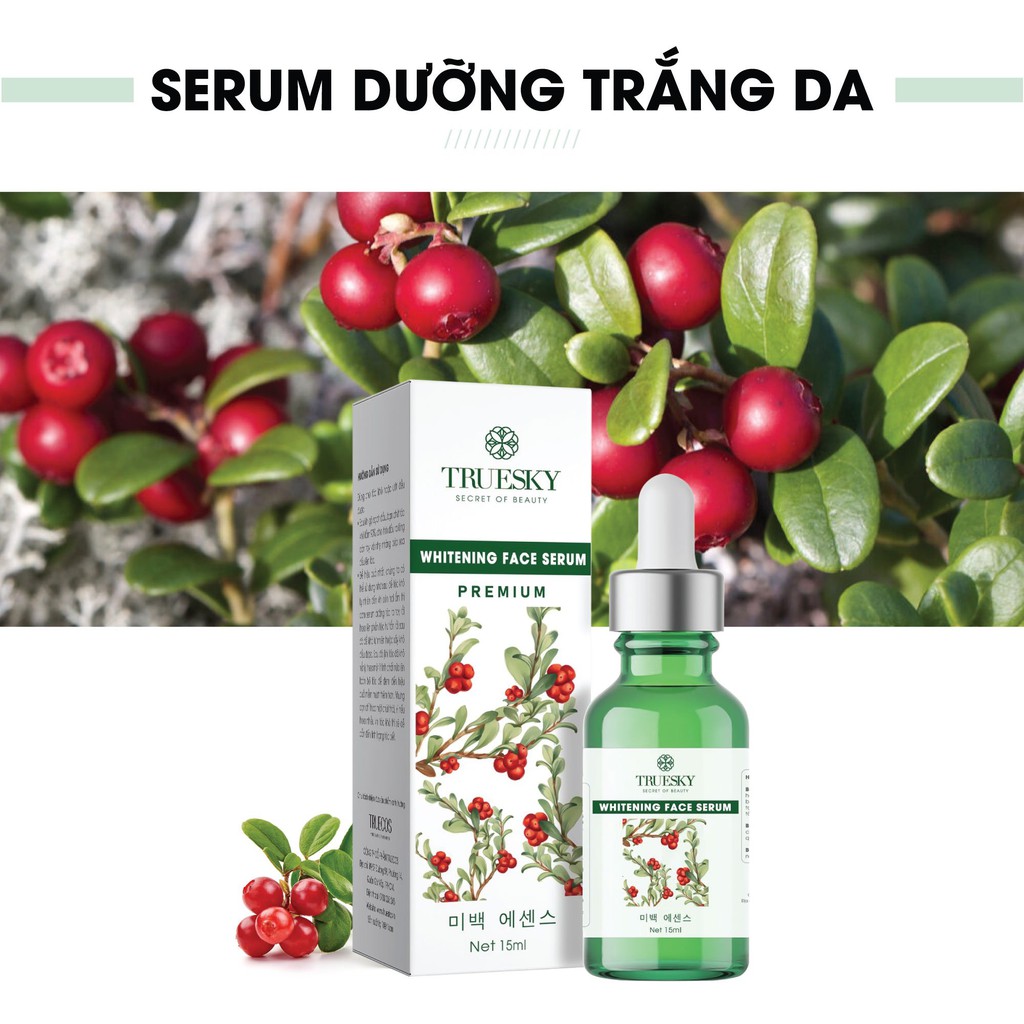 Bộ sản phẩm làm trắng và ngăn ngừa lão hoá da mặt Truesky gồm 1 serum dưỡng trắng 20ml + 1 sữa rửa mặt sữa dê 50g