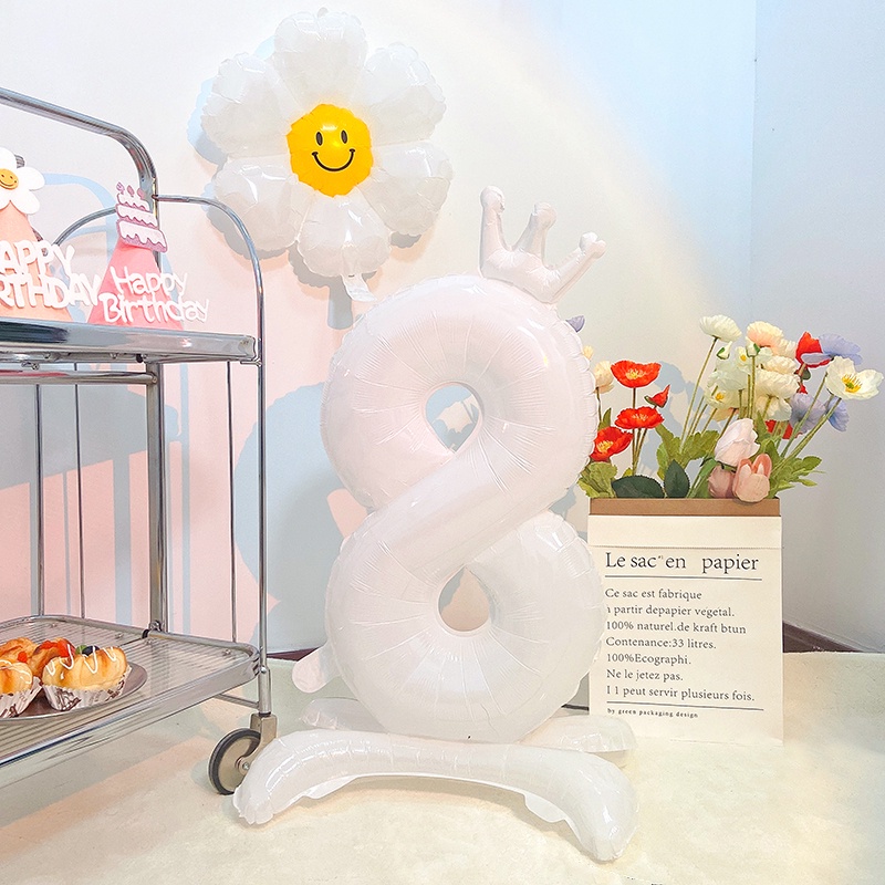 Bong Bóng Hình Số Màu Trắng / Đen 16Inch / 32Inch Trang Trí Tiệc Sinh Nhật