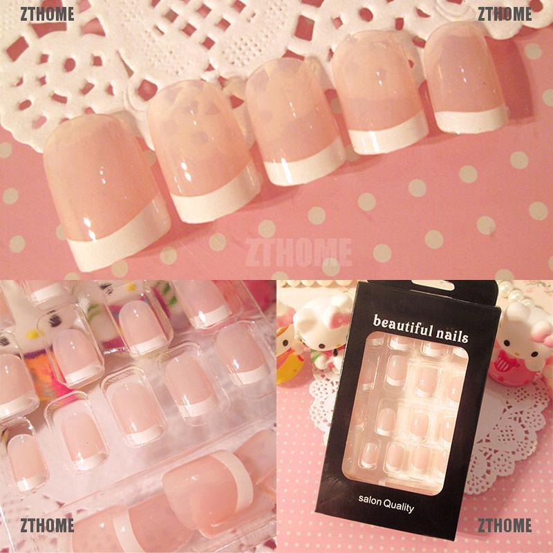 Kj♠ Hộp 24 Móng Tay Giả Kiểu Pháp Tự Trang Trí