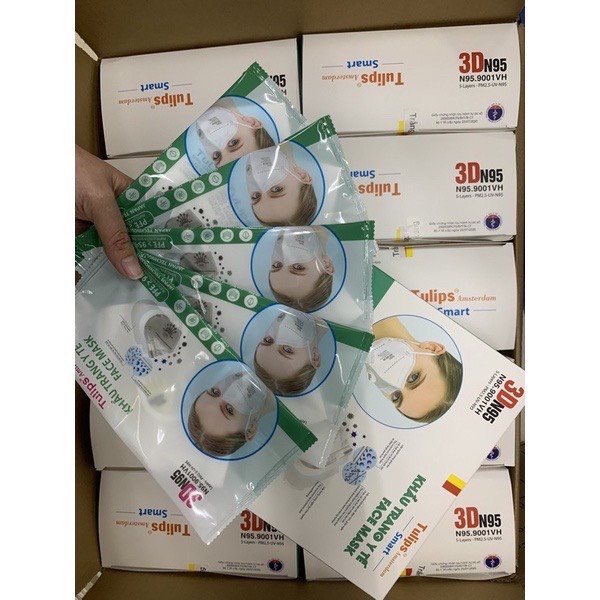 Khẩu Trang Y Tế 3D N95 Tulips Có Van Thở Chính Hãng Hộp 30 Cái