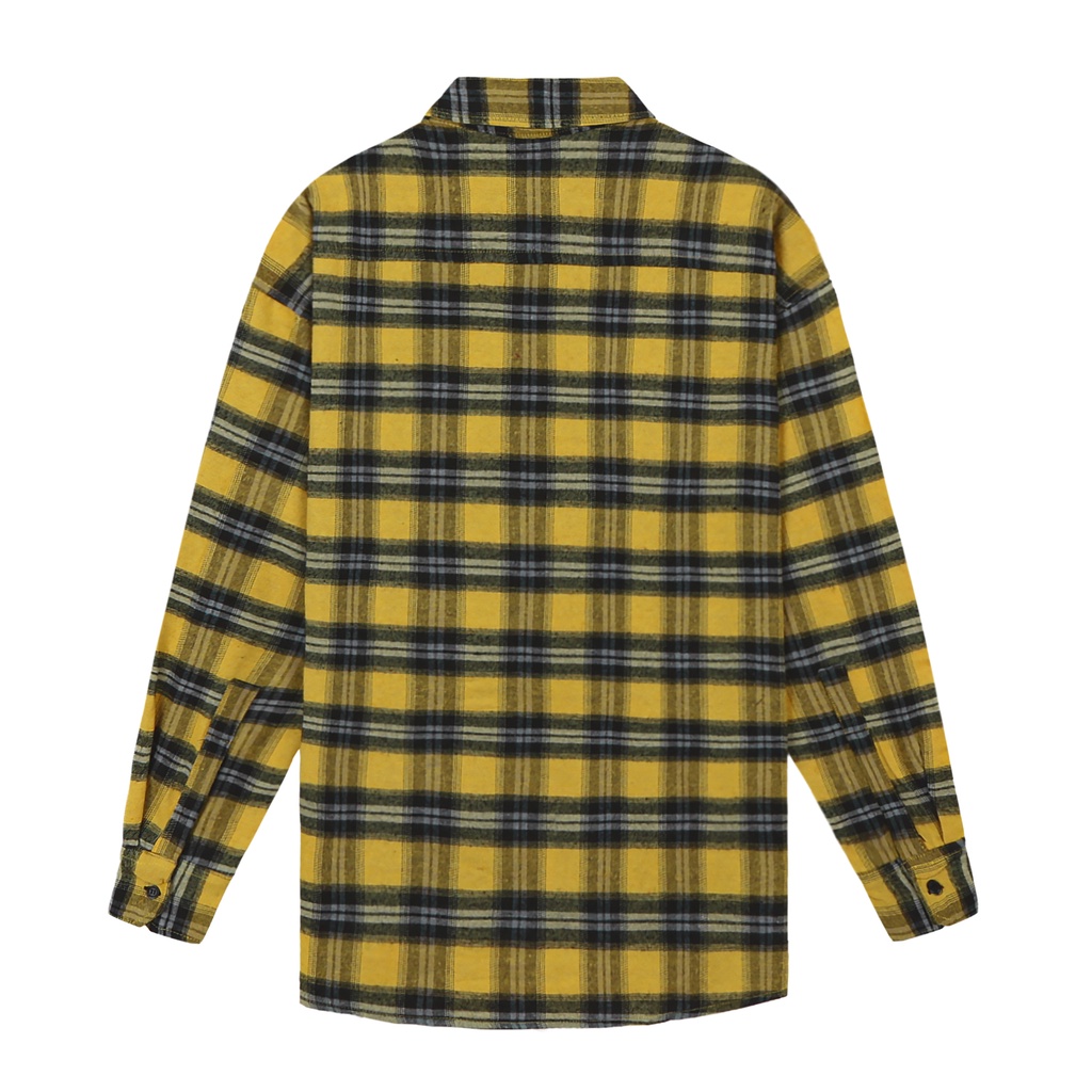 Áo Sơ Mi Flannel Màu Vàng Sọc Đen Form Rộng Thoải Mái Chất Liệu Cotton Thoáng Mát