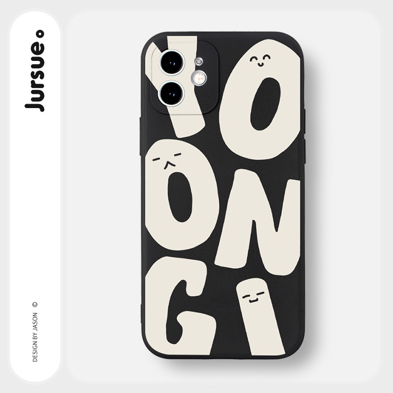 Ốp lưng JURSUE mềm hoạt hình dễ thương đẹp đen Cho iPhone 13 12 11 Pro Max SE 2020 X XR XS 8 7 ip 6S 6 Plus kute Y2108