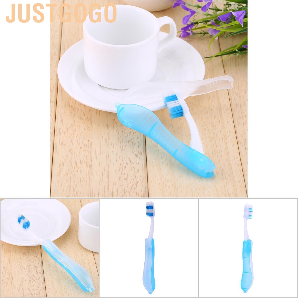 Justgogo Light Blue Portable Compact Fold Foldable Folding Toothbrush Travel Camping Hiking Outdoor Easy