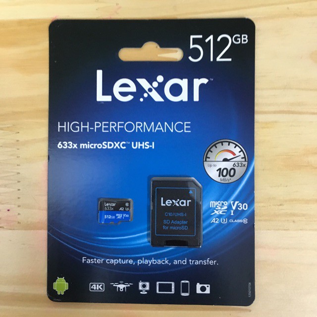  Thẻ nhớ Lexar 256G / 512G / 128G 633x MicroSDHC UHS-I Class 10 A1 U3 100MB/s + Adapter