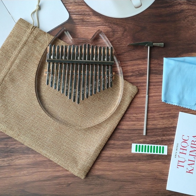 Đàn Kalimba 17 Phím Mặt Mèo Trong Suốt Hope Music Chính Hãng- Full Phụ Kiện