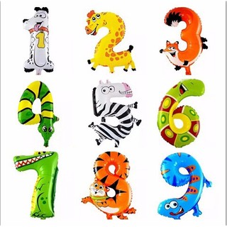Bong Bóng Nhôm 16in Số 0-9 Hình Động Vật Hoạt Hình Trang Trí Tiệc Sinh Nhật Cho Bé