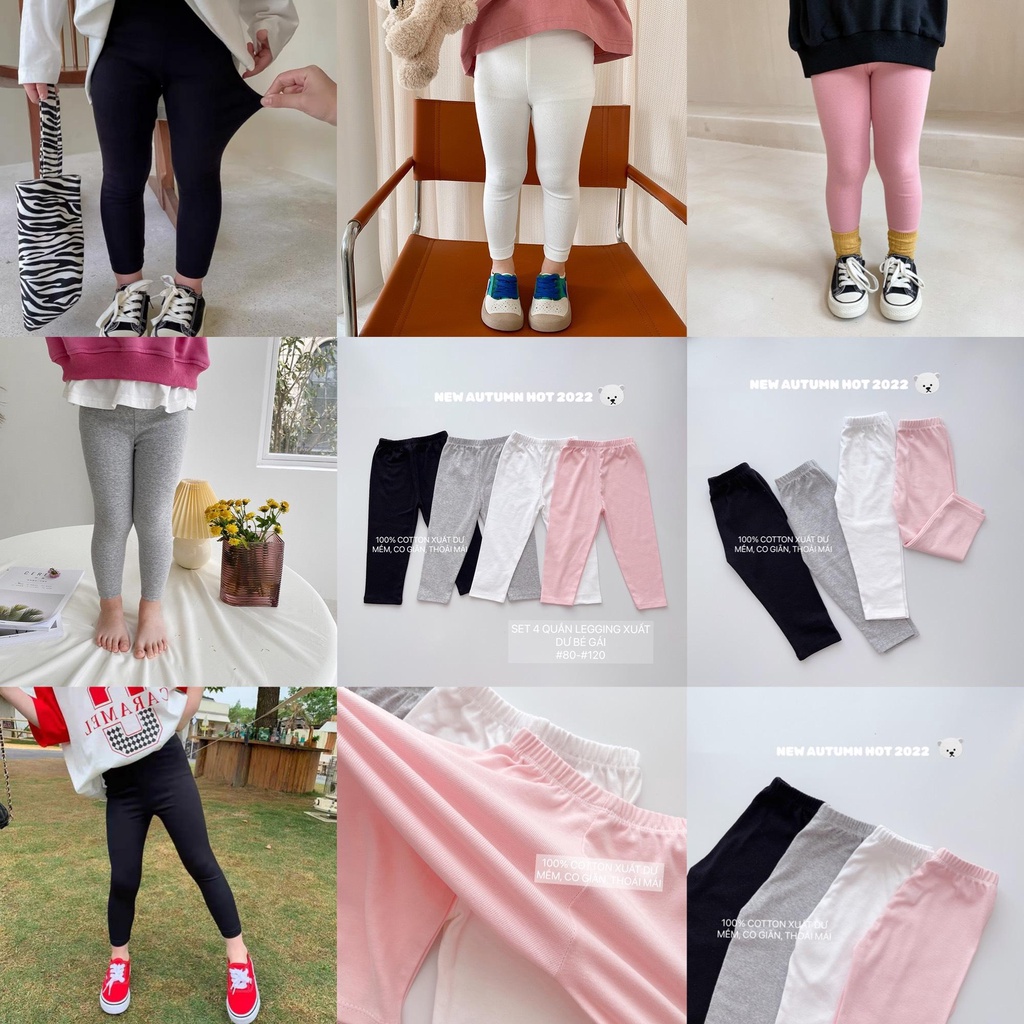 Set quần legging dài bé gái 4 màu chất thun co giãn  thoải mái vận động Shushibaby