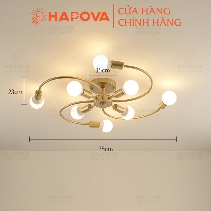 Đèn treo trần, đèn trang trí phòng khách  chữ S 6 tay, 8 tay HAPOVA BUNA 1190 + Kèm bóng led