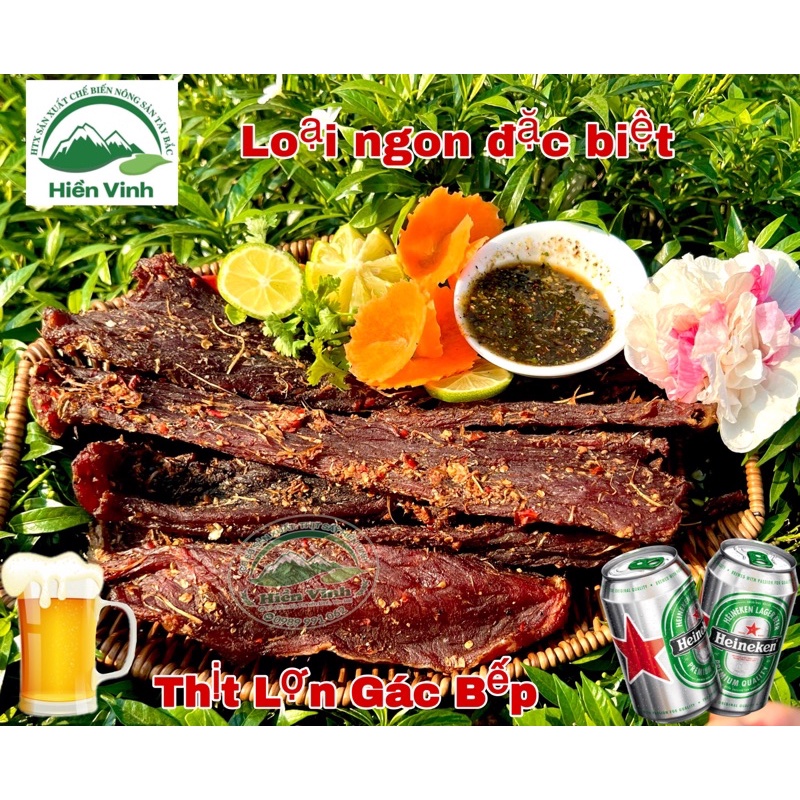 ĐẶC SẢN TÂY BẮC: THỊT LỢN GÁC BẾP (đã nướng đập gói 500g  kèm chẩm chéo)