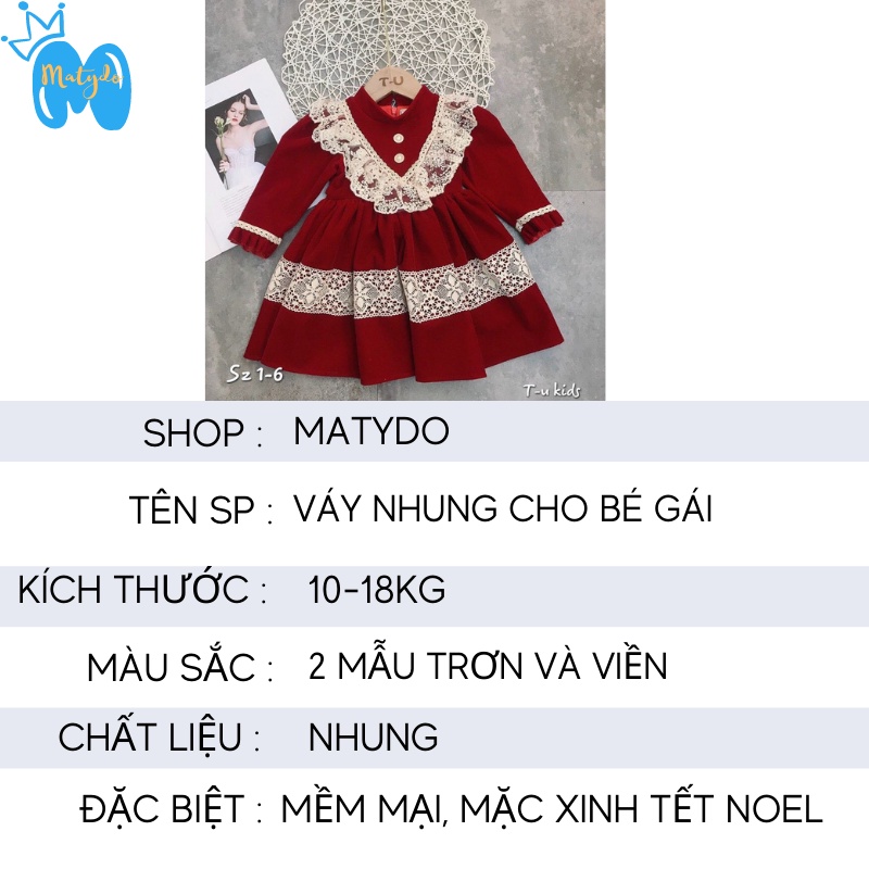 Váy đầm nhung đỏ xòe phối ren cho bé gái diện Noel và Tết váy tiểu thư cao cấp cho trẻ từ 10-18kg