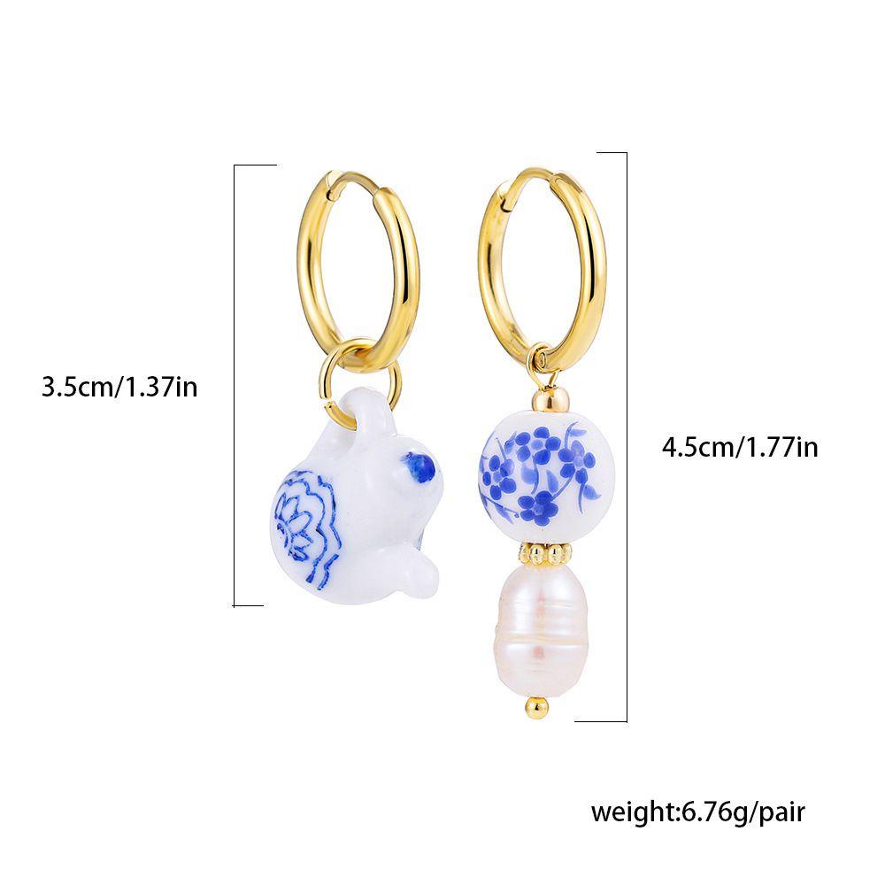 Khuyên Tai Tròn Mặt Gốm Hình Ấm Trà Phong Cách Retro Thời Trang Cho Nữ