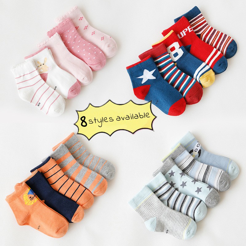 Bộ 5 đôi vớ cotton họa tiết hoạt hình đáng yêu cho bé