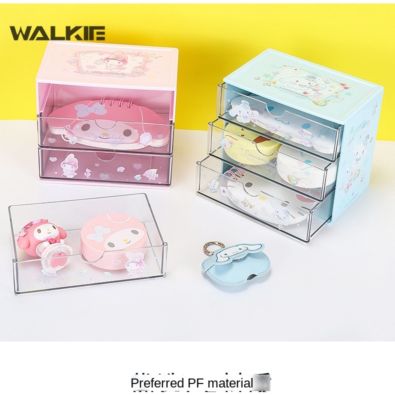 Walkie Sanrioed Cinnamoroll My Melody Kuromi Purin Hộp Đựng Mỹ Phẩm Ba Tầng Hình Anime Kawaii
