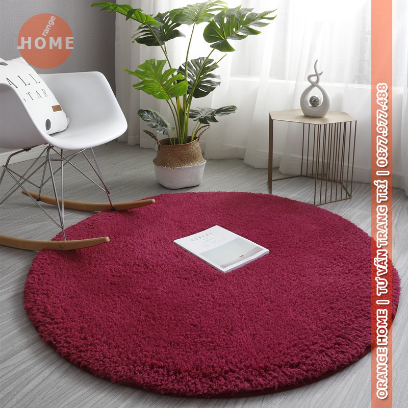 Thảm lông tròn trải sàn màu đỏ vang | Lông CỪU | 1m | 80cm