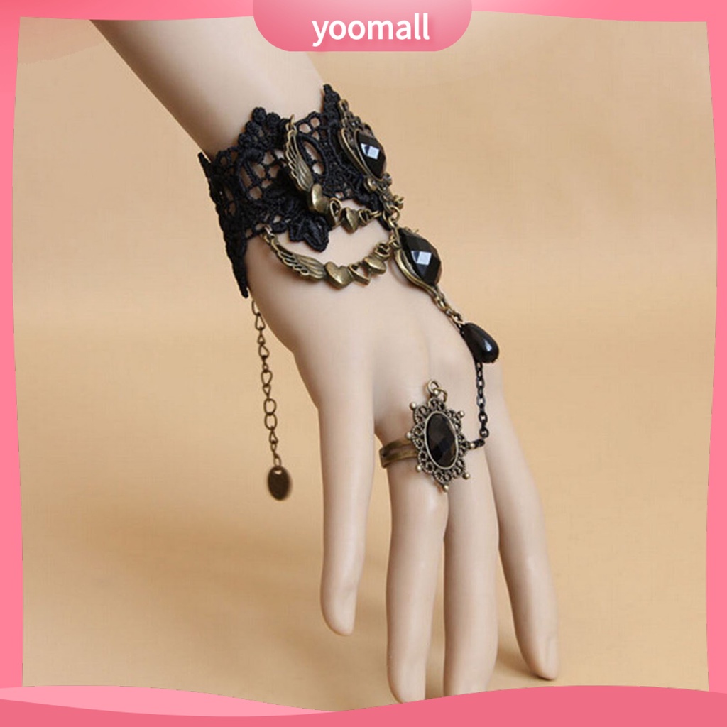 Trang Sức Vòng Tay/Vòng Tay Bằng Ren Màu Đen Đính Đá Quý Nhân Tạo Phong Cách Gothic Punk Dành Cho Nữ