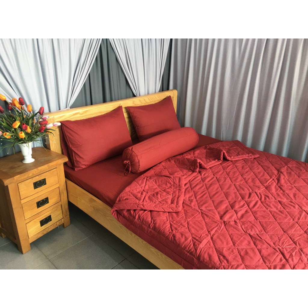 Bộ Drap Giường Cotton 100% Phong Cách Một Màu Sang Trọng Lan Bedding - Màu Đỏ