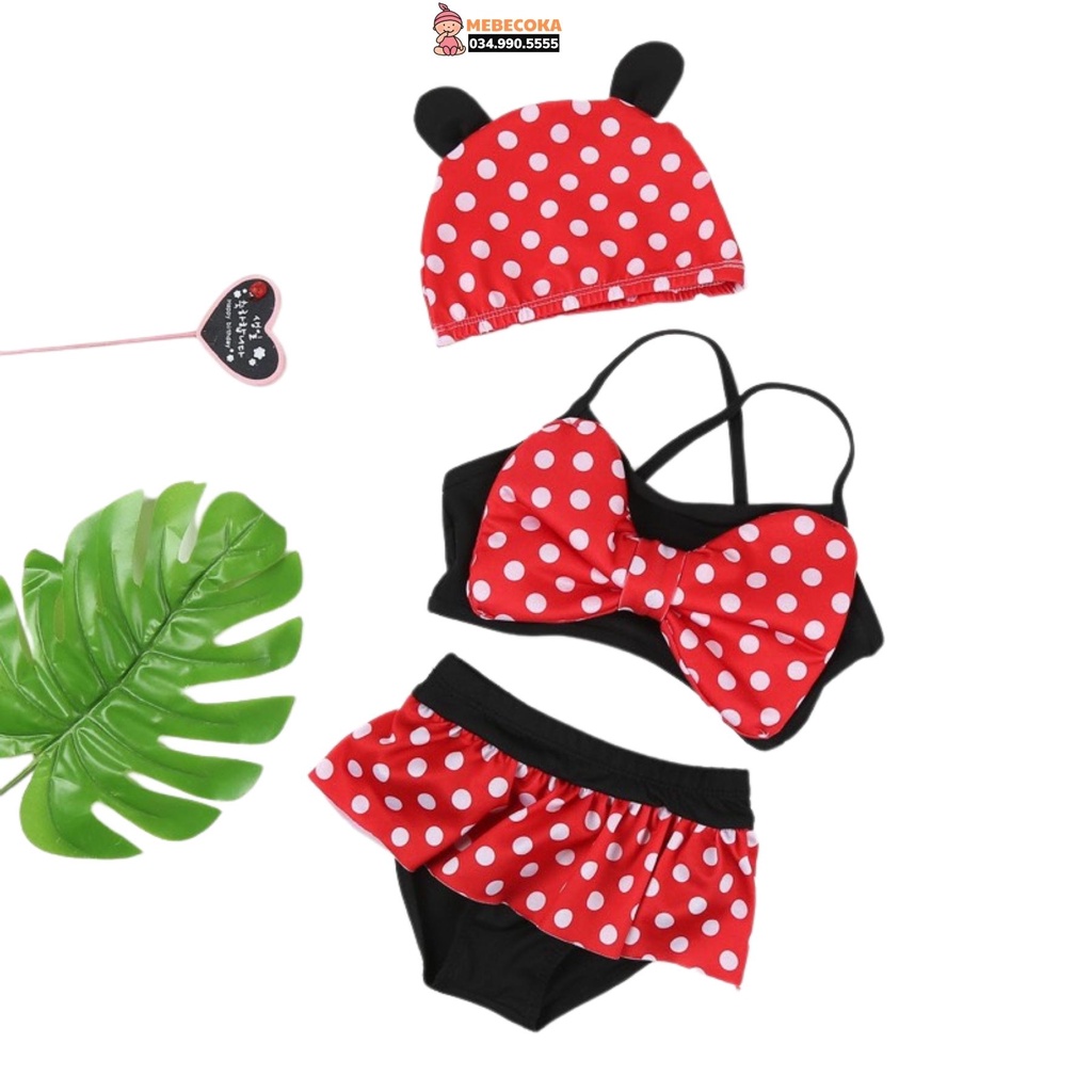 Đồ bơi trẻ em, Bộ đồ bơi bé gái dưới 13kg họa tiết MICKEY loại Cao Cấp tặng kèm MŨ