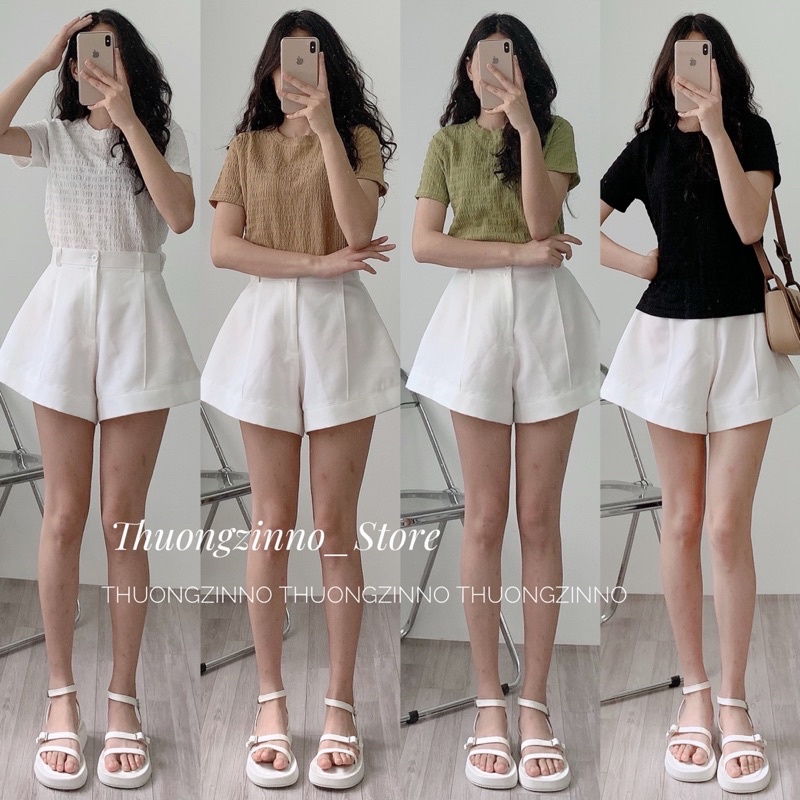 [Ảnh thật/Video] Áo phông xốp Hàn Quốc ngắn tay cho dãn dáng vừa