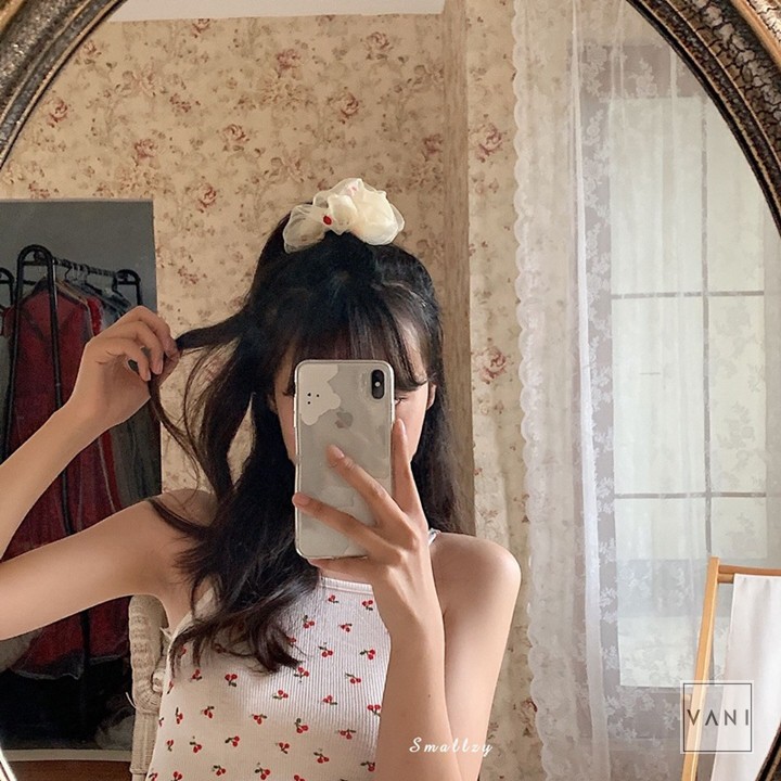 Cột Tóc Vải Scrunchies Von Kính Thêu Trái Dứa Và Cherry Dễ Thương - Vani Store