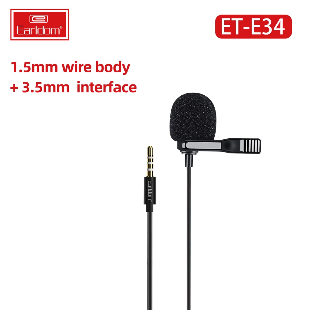 Mic Thu Âm Live Mini Cho Điện Thoại Chân tròn 3.5mm Earldom E34, micro ghi âm gắn cổ áo iphone, samsung, oppo KLH