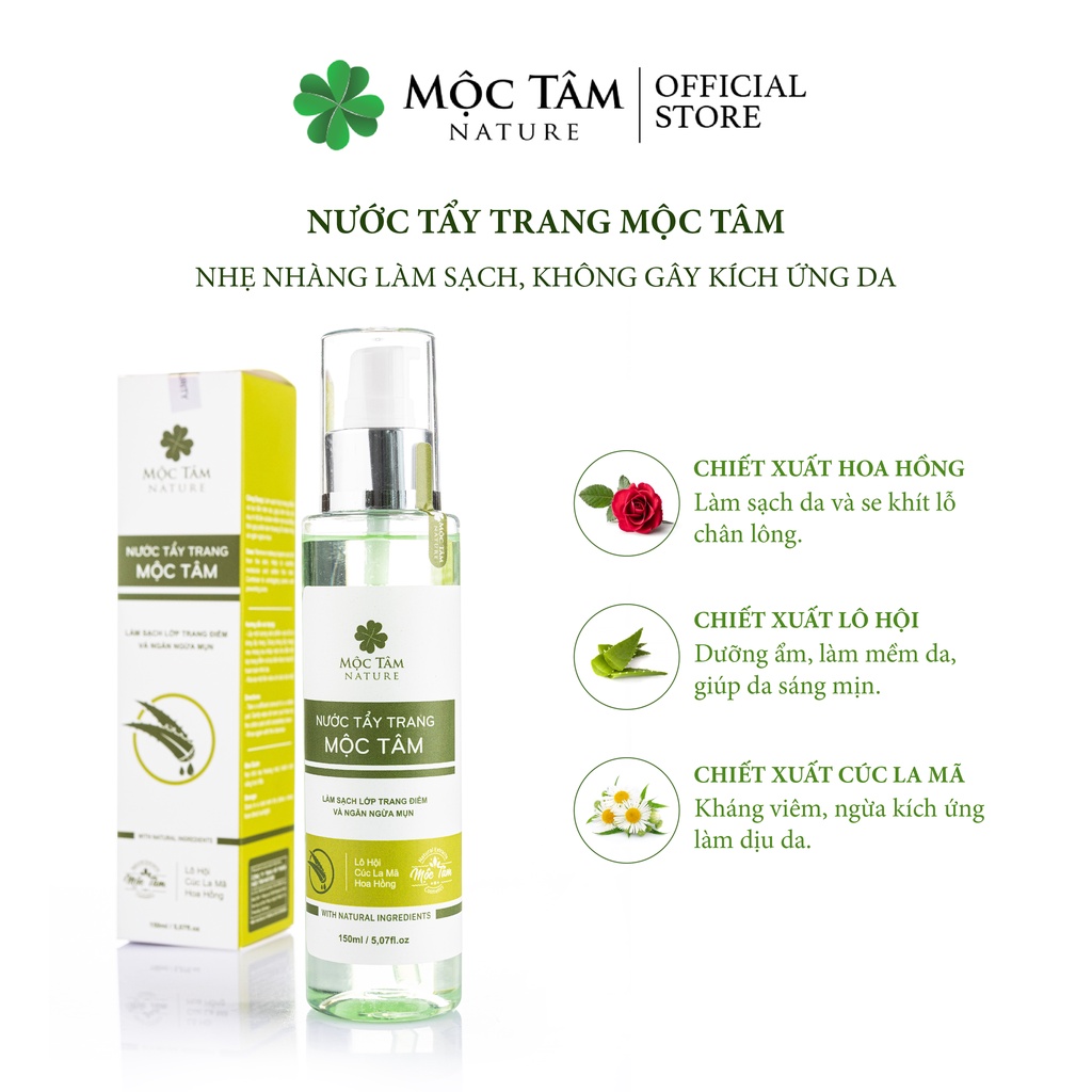 Nước Tẩy Trang Mộc Tâm 150ml - Dành Cho Da Dầu Mụn Nhạy Cảm Và Da Thường