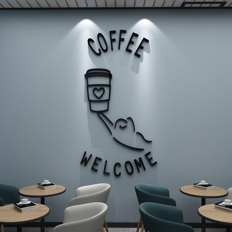 Tranh mica dán tường - welcome coffee, bông hồng trang trí quán cafe, trà sữa, quán ăn, nhà hàng Nhiều Size - EPeBen